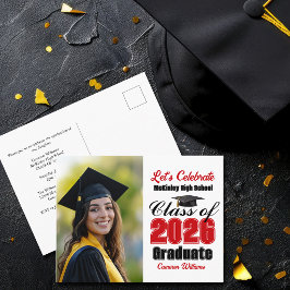 Röd klass 2026 Foto-examensfest Inbjudan Vykort