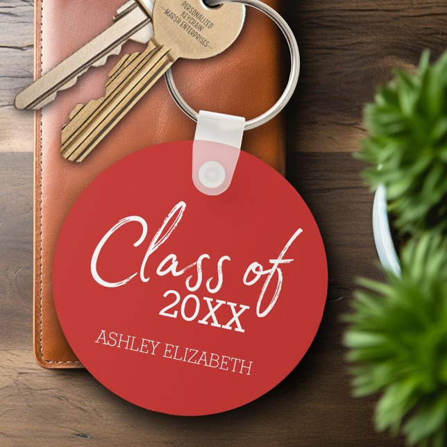 Röd - Klass av ADD YOUR YEAR Examenfest Nyckelring (Personalized Keychain - Graduation Party Favor)