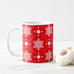 Röd klassiker och mönster för vitsnöflingorjul kaffemugg