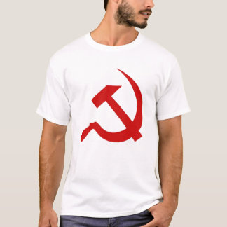Röd klassikerstil bultar & skäran på vit t-shirt