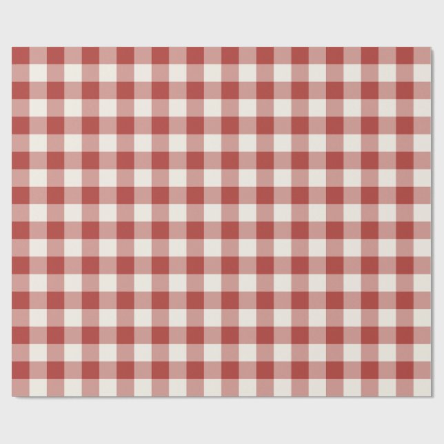 Röd Klassisk Gingham Julrutig Presentpapper (Platt)