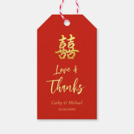 Röd klassisk kinesisk bröllop kärlek och tack presentetikett