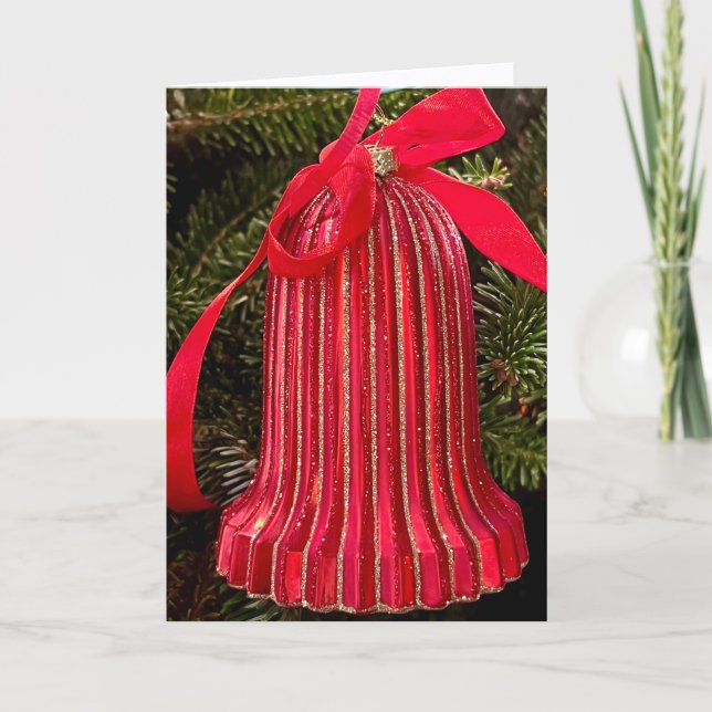 Röd klocka julgran ornament tack kort (Framsida)