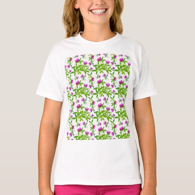 Röd Klöver med Grönt Löv T Shirt (Framsida)