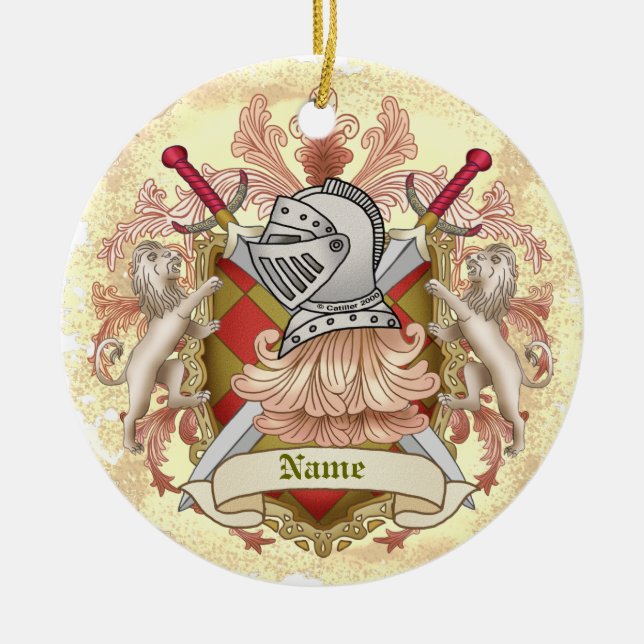 Röd Knight Familjevapen Efternamn  Julgransprydnad Keramik (Framsidan)