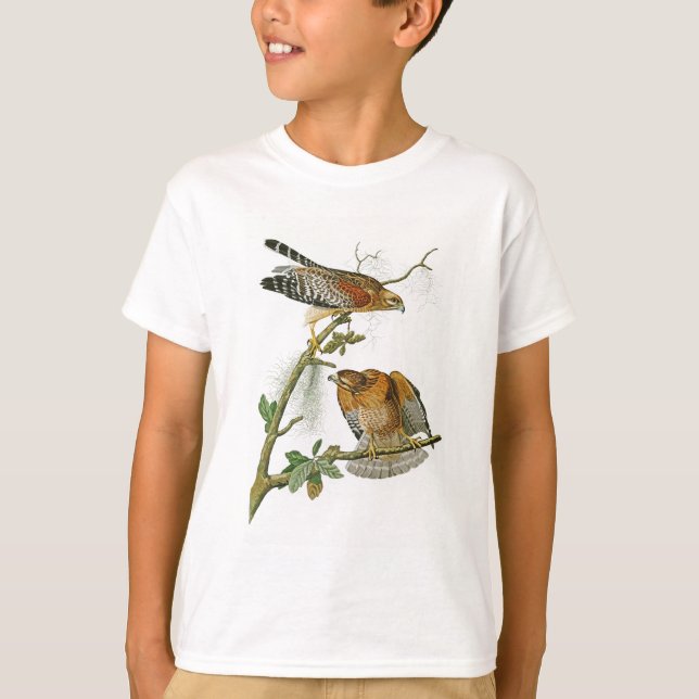 Röd-knuffade hökJohn Audubon fåglar av Amerika T-shirt (Framsida)
