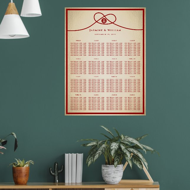 Röd Knut Dubbel Lycka 囍 Bröllopsställningsdiagram Poster (Vardagsrum 1)