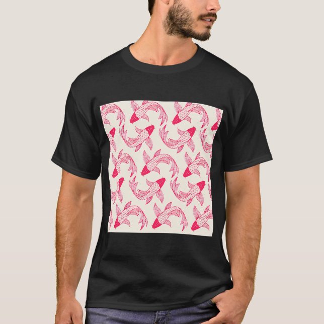 Röd Koi (Falsk) Fiskmönster T Shirt (Framsida)