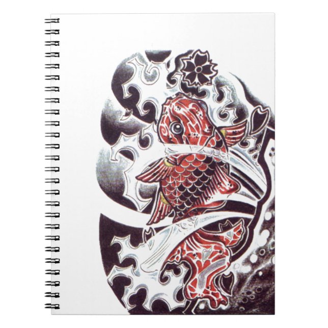 Röd Koi-tatuering Design Anteckningsbok Med Spiral (Framsidan)