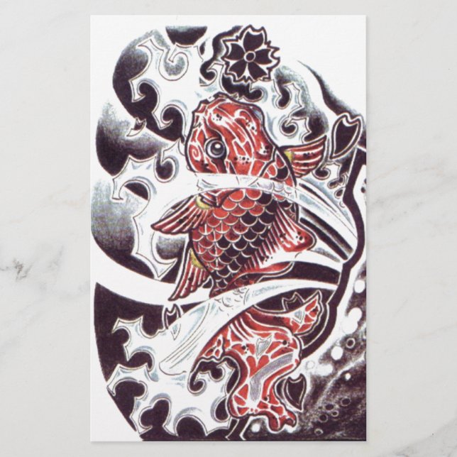 Röd Koi-tatuering Design Brevpapper (Framsida)