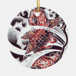 Röd Koi Tatuering Design Julgransprydnad Keramik