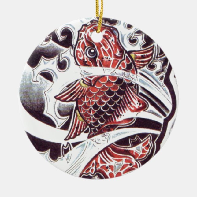 Röd Koi Tatuering Design Julgransprydnad Keramik (Framsidan)