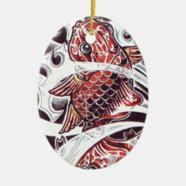 Röd Koi-tatuering Design Julgransprydnad Keramik