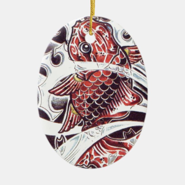 Röd Koi-tatuering Design Julgransprydnad Keramik (Framsidan)