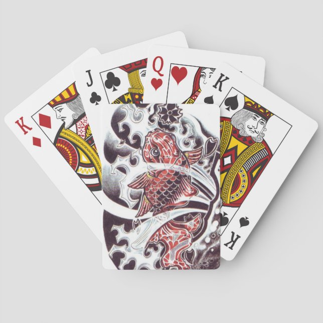 Röd Koi-tatuering Design Spelkort (Baksidan)