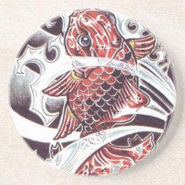 Röd Koi Tatuering Design Underlägg Sandsten