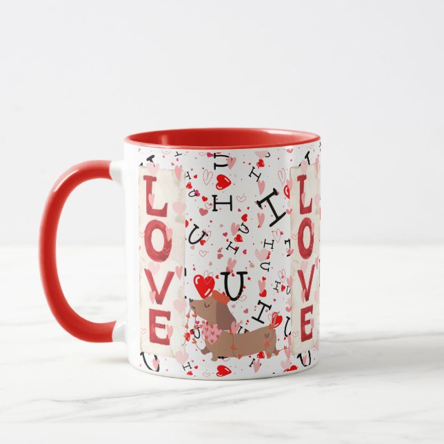 Röd Kombimugg Valentin Dag Kärlek Hund Design Mugg (Vänster)