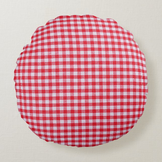 Röd kontroll av tabellecloth Close-Up. Rund Kudde (Framsidan)