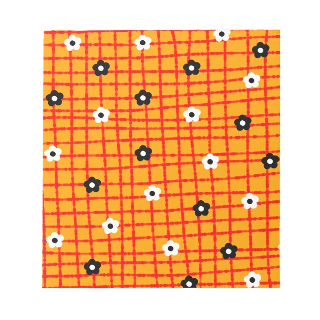 Röd kontroll Mönster Vibrant med blomma Orange Anteckningsblock (Framsida)