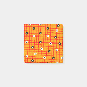 Röd kontroll Mönster Vibrant med blomma Orange Post-it Block