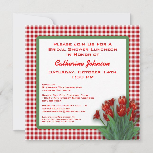 Röd kontrollerad möhippaLuncheon för tulpan Inbjudningar (Framsida)