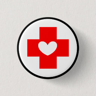 Röd Kor Nurse Symbol-knapp med vitt hjärta Knapp