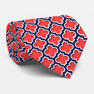 Röd korall, marinvit marockanska Quatrefoil #5DS Slips