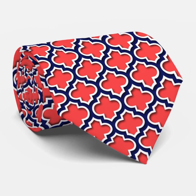 Röd korall, marinvit marockanska Quatrefoil #5DS Slips (Rullad)