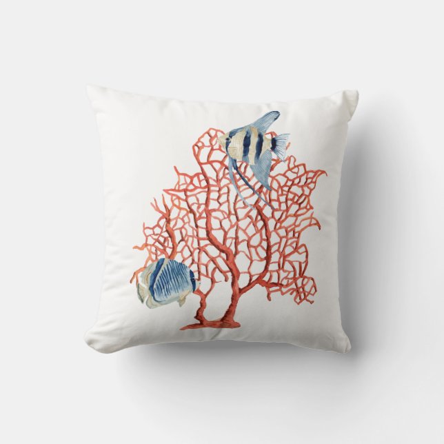 Röd korall med Tropical Fish, Angelfish Watercolor Kudde (Framsida)