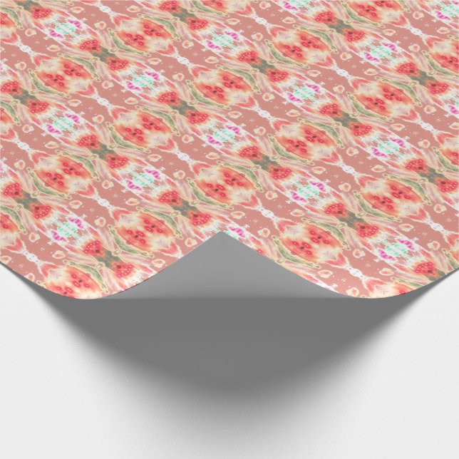 Röd korall, mönstrad utsvällning Papper Presentpapper (Hörn)