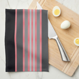 Röd korall svart och grå kökshandduk