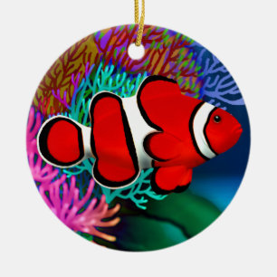 Röd korallrevClownfish prydnad Julgransprydnad Keramik