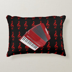 Röd kordion, röd tredubbel klyva på svart bakgrund prydnadskudde