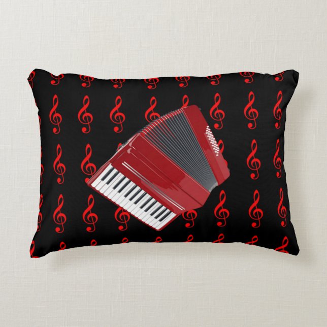 Röd kordion, röd tredubbel klyva på svart bakgrund prydnadskudde (Framsidan)