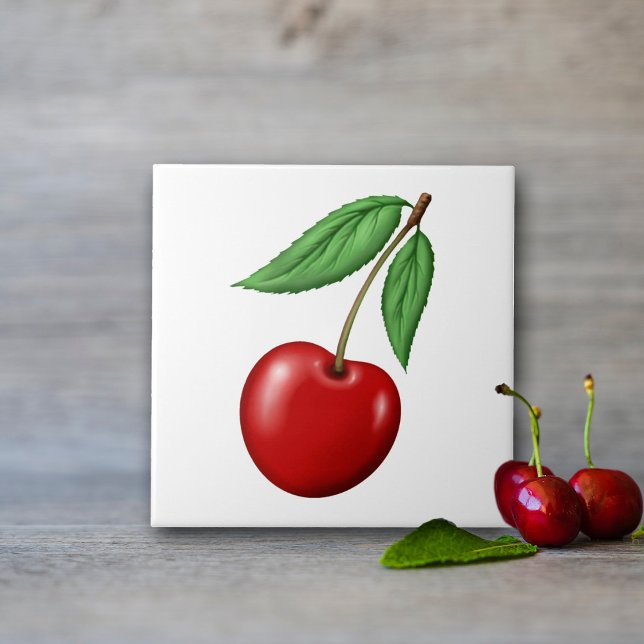 Röd körsbär frukt kakelplatta (Cherry Ceramic Tiles, use for kitchen backsplash, walls or order with optional frame for decor.)