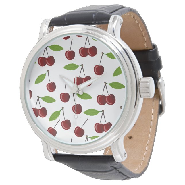 Röd körsbär, Mönster av körsbär, blad, frukt Armbandsur (Vinklad)