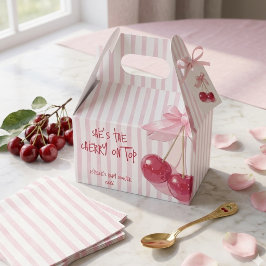 Röd körsbär på toppen rosa flicka båge baby shower presentaskar