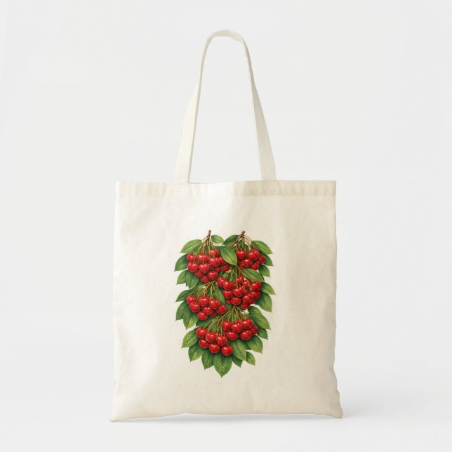 Röd körsbärs botaniska illustration tygkasse (Framsidan)