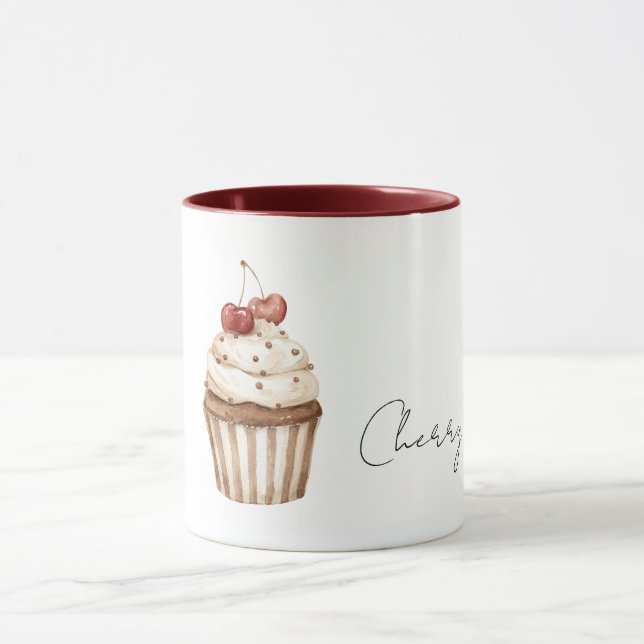 Röd körsbärs hjärtan Vanilj Cupcake   Mugg (Center)