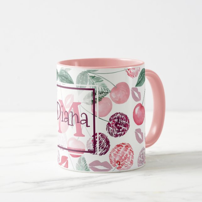 Röd körsbärsbärsfrukt, snyggt kaffe mugg (Framsida höger)