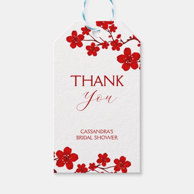 Röd körsbärsblomning Bröllopsdusch för bruden Presentetikett (Framsidan)