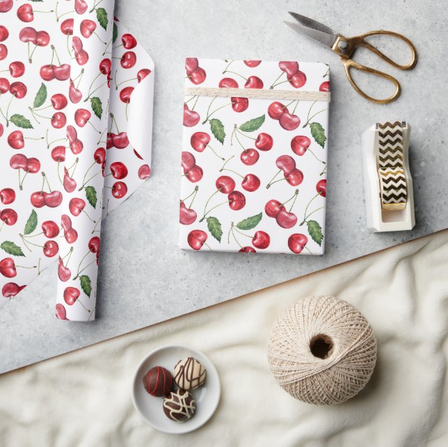 Röd körsbärsfrukt med vattenfärg presentpapper (Hantverk)