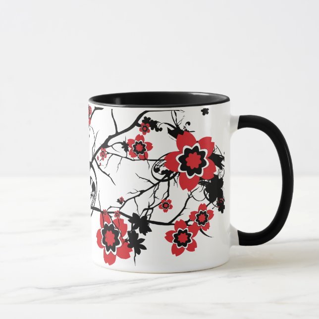 Röd körsbärsröd blommarSakura design Mugg (Höger)