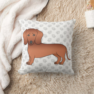 Röd korthårig Dachshund Söt Tecknad Hund & Tassar Kudde