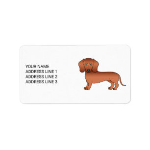 Röd Korthårig Dachshund Söt Tecknad Hund & Text Adressetikett