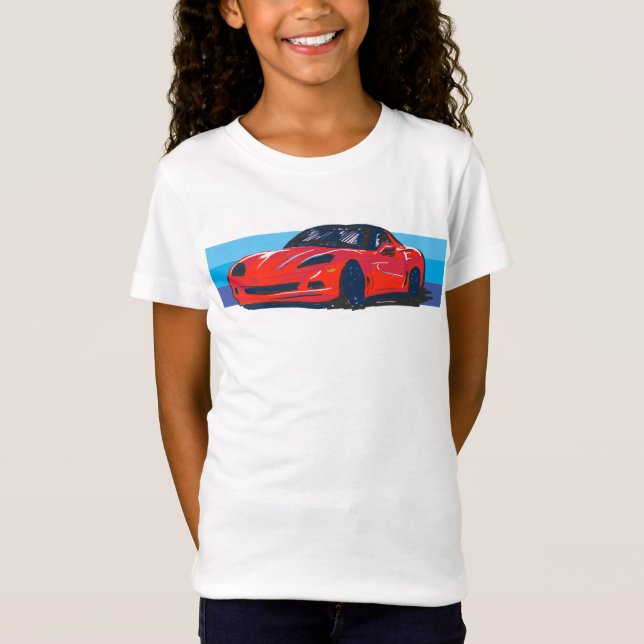 Röd korvett C6 med blå Rand T Shirt (Framsida)