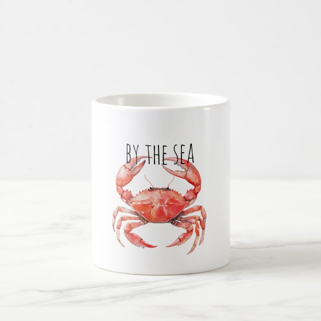 Röd krabba vid havet kaffemugg (Center)