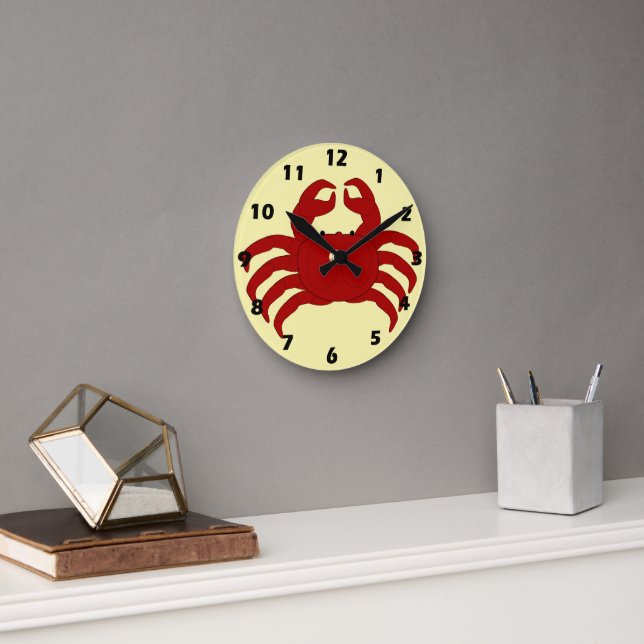 Röd krabbdesign rund klocka (Kontor)