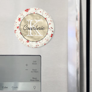Röd kräm Blommig Guld Monogram      Magnet