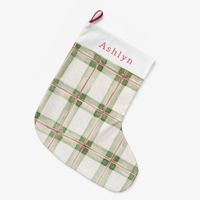 Röd Kräm Gröna Ränder Jul Stor Julstrumpa (Framsidan (Hängande))
